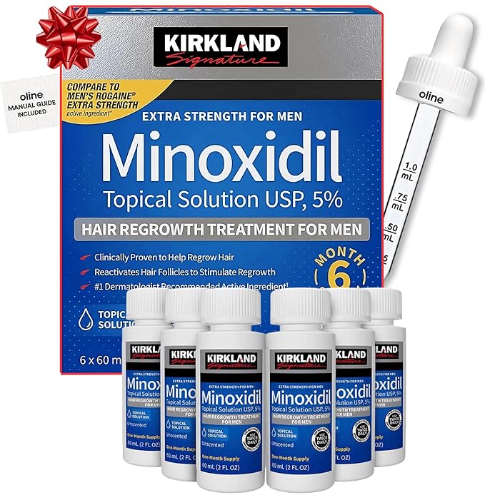 Minoxidil for Men Bundle Liquid Extra Strength Hair Regrowth Treatment 5%, 6 Months Supply - Dropper Applicator and Bonus Free Guide Included