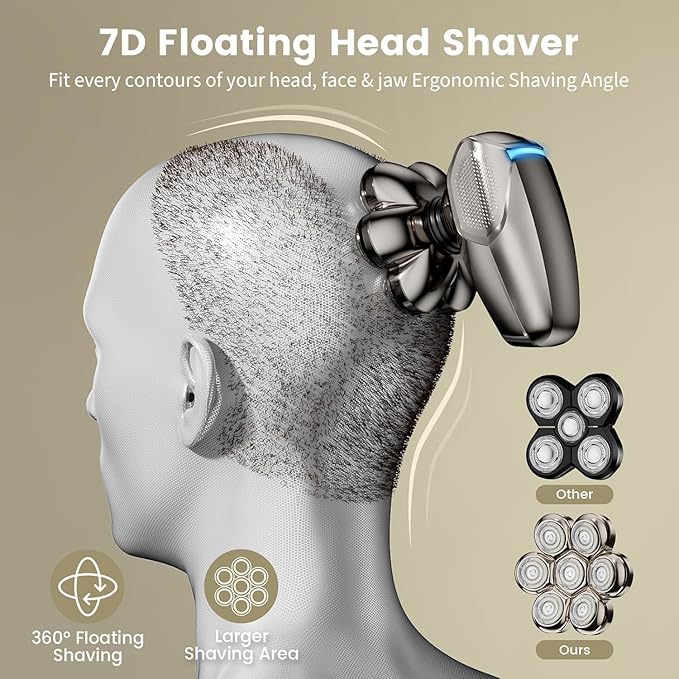 SHPAVVER 7D Head Shavers for Bald Men, Detachable Head Shaver LED Display Dry Wet Bald Razor, IPX7 Waterproof Electric Razor with Type-C Charge