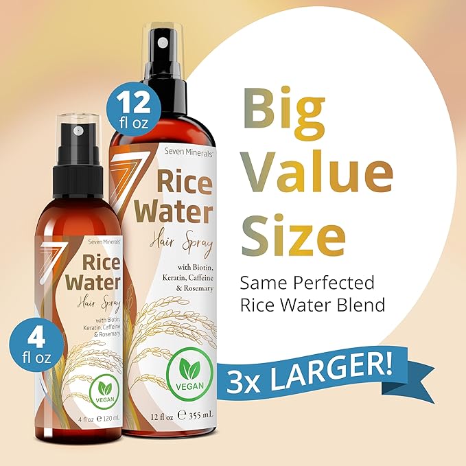 Large Fermented Rice Water for Hair Growth - Infused with Rosemary, Biotin, Caffeine, Keratin Vegan Non-Greasy Spray Naturally Thicker, Longer, Softer Men & Women (12 fl oz)