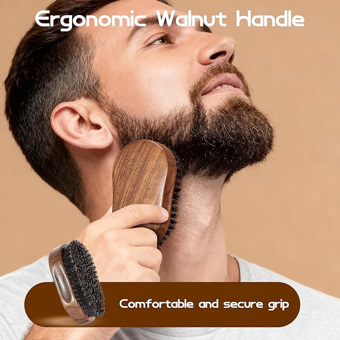 3PCS Beard Brush Comb Set for Men, Black Walnut Wood Dual Beard Comb & Case, Men's Natural Wooden Mustache Brush