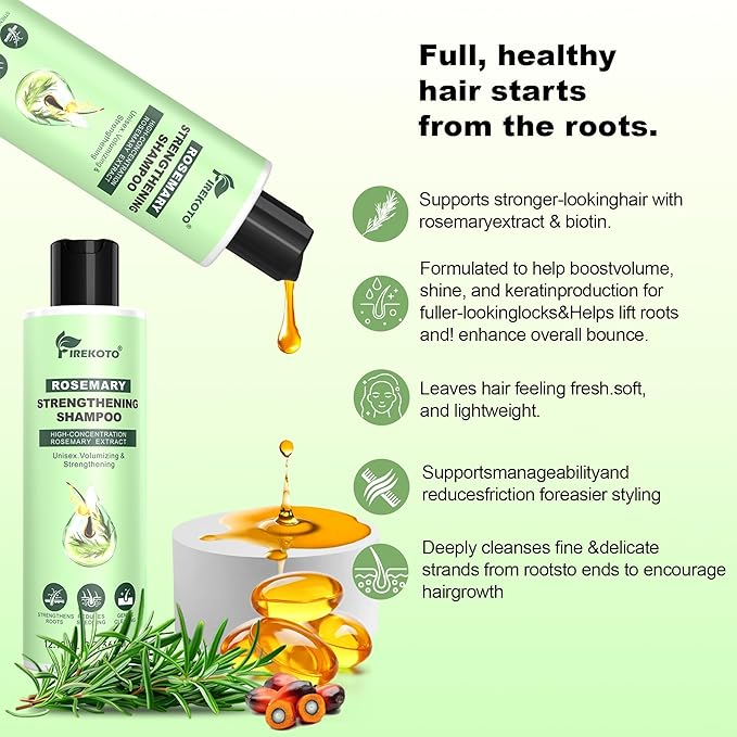 Rosemary Biotin Shampoo - Hair Loss Shampoo for Men And Women, Strengthen Roots, Control Oil & Thicken Thin Hair, Sulfate-Free, for All Hair Types 12.18 fl oz (360ml)