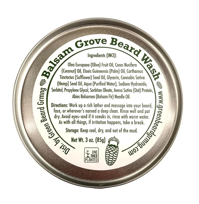 Natural Beard Wash Bar for Men – Solid Shampoo with Olive Oil & Hempseed Oil – Cleans, Softens, and Moisturizes – Beard & Mustache Wash Bar 3 Ounce (Pack of 1), Balsam Grove