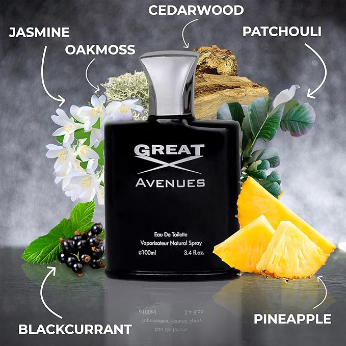 NovoGlow Great Avenues for Men - 100ml Eau De Parfum Spray for Men - Long Lasting Woody Fruity & Smoky Fragrance Smell Fresh All Day Long (B)
