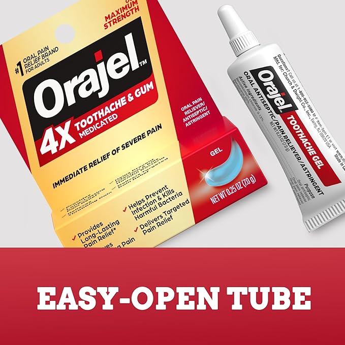 Orajel 4X for Toothache & Gum Pain: Severe Cream Tube 0.33oz- From Oral Pain Relief Brand