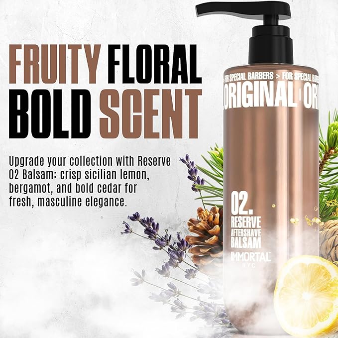 Immortal NYC Reserve 02. Aftershave Balm for Men- Moisturizing & Soothing Formula After Shaving- Fruity Floral Aftershave For Men- 17 oz Balsam