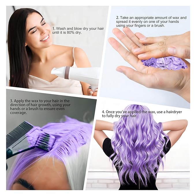 Temporary Purple Hair Spray Color Wax with Dye Brush, Instant Natural Violet Hairstyle Cream 4.23 oz, Disposable Coloring Mud for Men Women, Washable Styling Pomades, Party Cosplay DIY Halloween