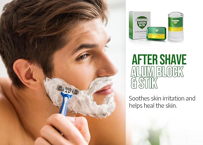 Natural Alum Block Aftershave Care - 3.5 oz / 100g, Shaving Essential for Men - Skin Soothing Styptic Green Blok - Prevents Razor Nicks - Post Shave with Portable Travel Case – Combo Pack