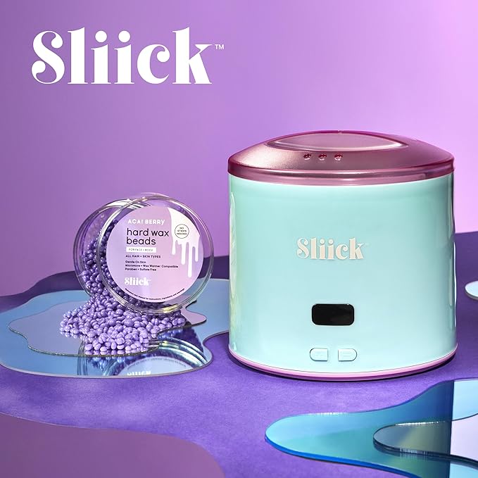 Sliick Hard Wax Beads for Sensitive Skin – Acai Berry, Stripless Waxing Beads for Face & Body Hair Removal, 8 oz