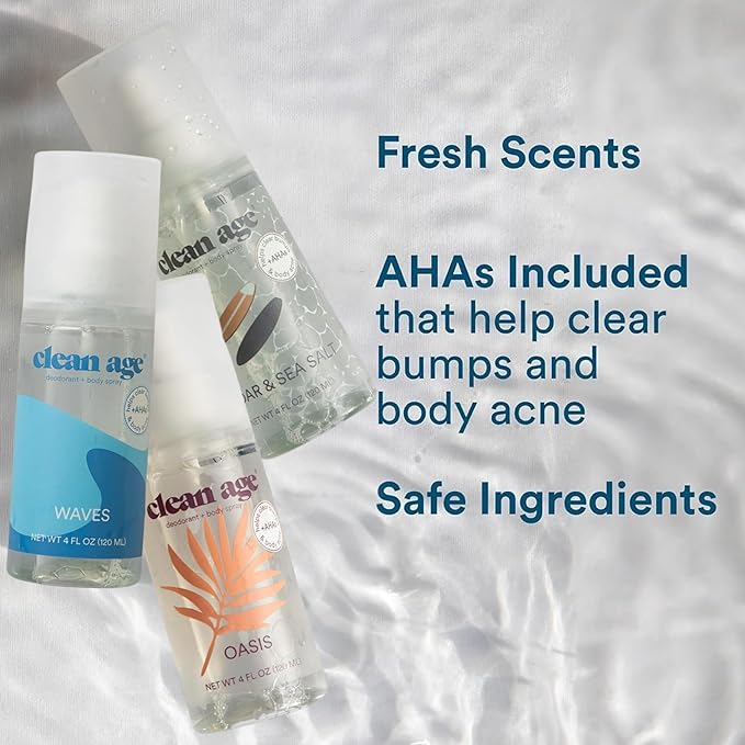 Aluminum Free Deodorant & Body Spray for Whole Body - 3 Pack 4oz ea - Coastal Vibes (Cedar, Oasis and Waves) - Clean Deodorant and Body Spray for Teen Boys and Girls