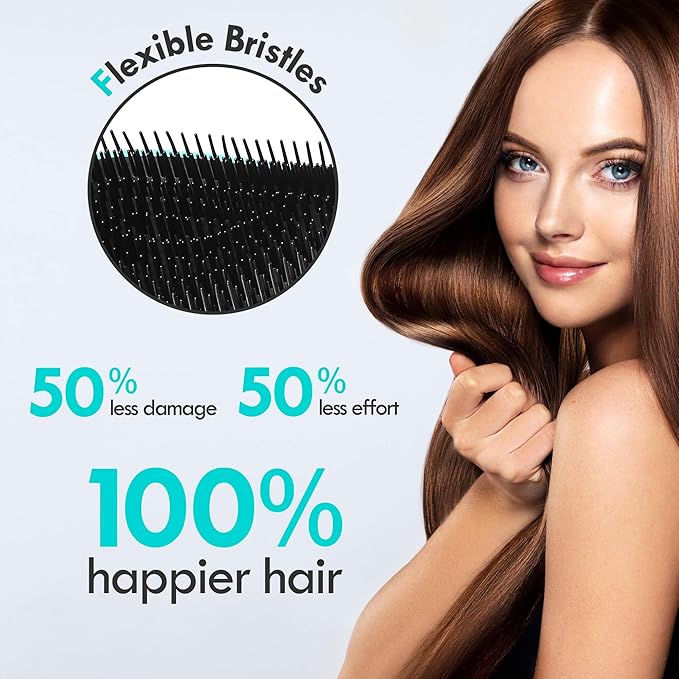 2 Pack Detangling Hair Brush - Detangler Hairbrush with Ultra Soft Bristles for Effortless Tangle Removal - For Dry Wet Damaged Curly Hair for Men Women Girls Boys Kids - Black & Green
