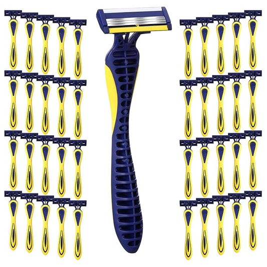 40 Pcs Men's Disposable Razors Bulk 3 Blade Sensitive Skin Head Shaving Razor for Travel Hotel Saunas Spa Donations Collective Use Daily