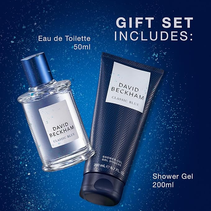 David Beckham Classic Blue Giftset 1.6 fl oz EDT + 6.7 fl oz Shower Gel, Notes of Pineapple, Apple Sage, and and Cashmere Wood, Men's Fragrance, Long Lasting, Everyday Fragrance