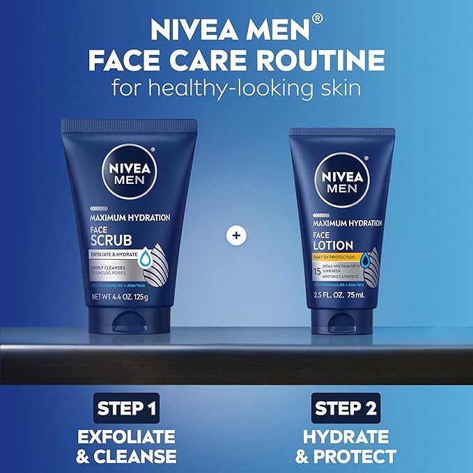 NIVEA MEN Maximum Hydration Deep Cleaning Face Scrub With Aloe Vera, 3 Pack of 4.4 Oz Tubes