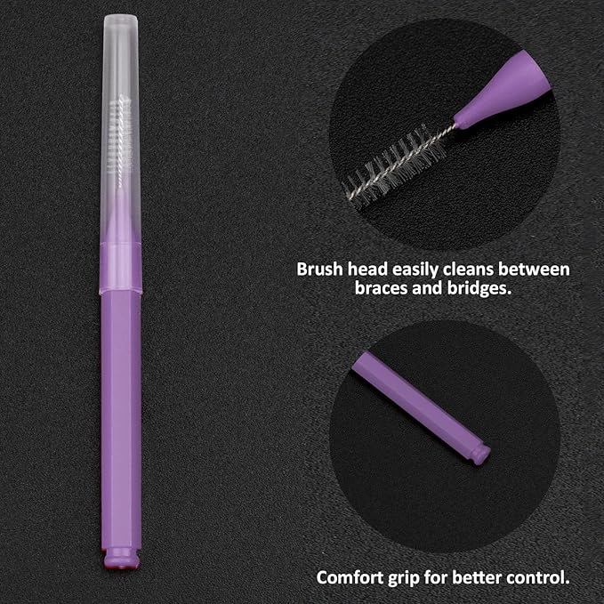 Patelai 100 Pieces Braces Brush for Cleaner Interdental Brush Toothpick Dental Tooth Flossing Head Oral Dental Hygiene Flosser Toothpick Cleaners Tooth Tool(Pink,Purple,Suitable Size)