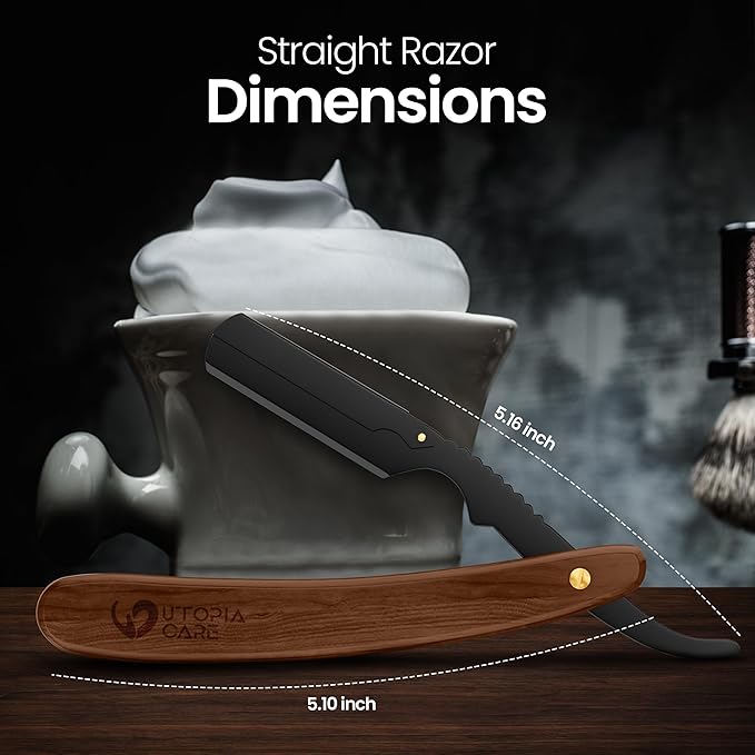 Utopia Care Straight Razors For Men, Professional Barber Straight Edge Razor with 100 Single Edge Blades, Stainless Steel, Beard Shaving Kit For Men, Premium Smooth Natural Wooden Grip, Dark Brown