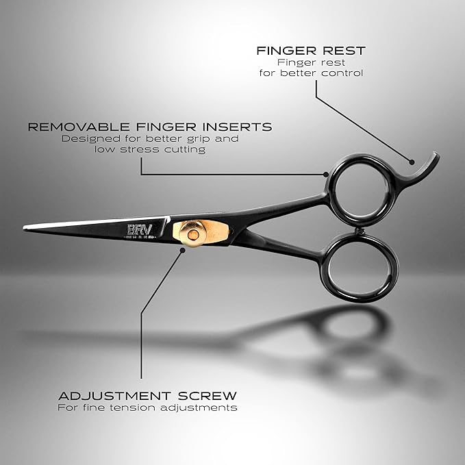 BRV MEN Razor Sharp Beard & Mustache Scissors - 5" - High Carbon Stainless Steel - Facial Hair Trimming Shears - RIGHT HANDED, Black