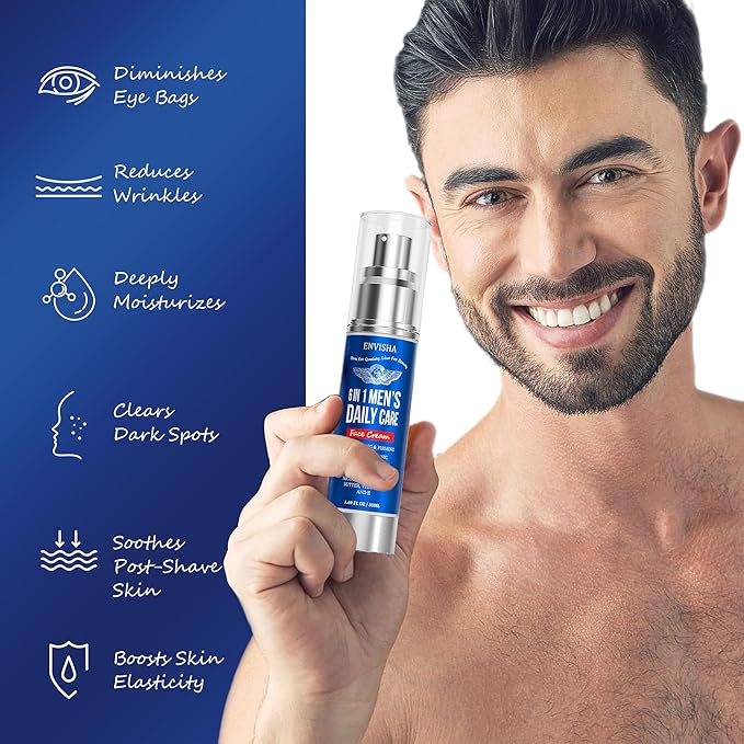 ENVISHA Men's Facial Moisturizer, 6-in-1 Deep Moisturizer with Collagen, Hyaluronic Acid, Vitamin E & B, Men's Facial Moisturizer, Daily Moisturizing Care