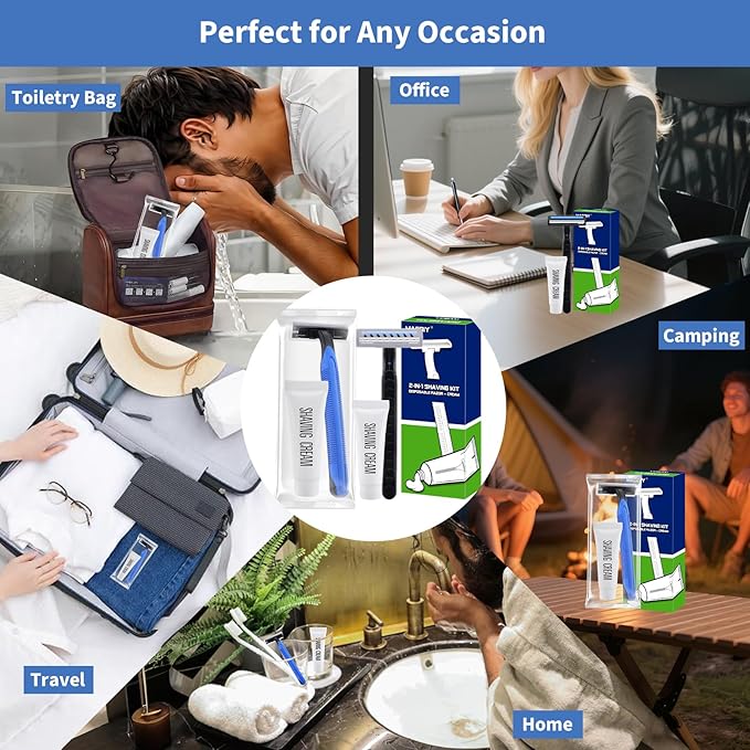 60 Pack Disposable Razors Bulk with Shaving Cream (10g) for Men, Shaving Kit for Men, Twin Blade Disposable Razors and Travel Cream, Individually Wrapped Toiletries for Homeless Shelter Hotel