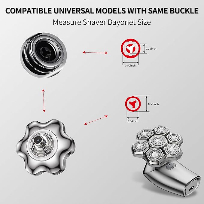 Universal Head Shaver Replacement Heads Magnetic 7 Blades Head Shavers Replacement Blades for Bald Men Compatible with Freebird Shaver & Other Brands (7msilver)