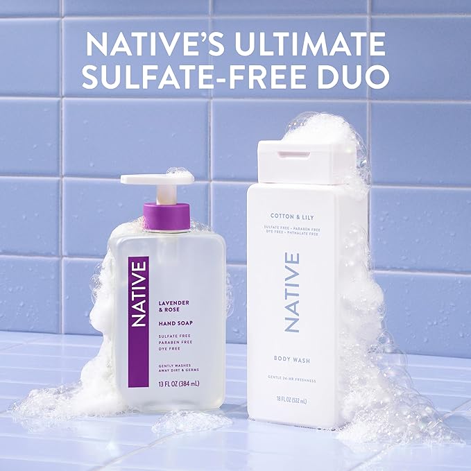 Native Body Wash Contains Naturally Derived Ingredients | For Women & Men, Sulfate, Paraben, & Dye Free Leaving Skin Soft and Hydrating | Cotton & Lily 18 oz