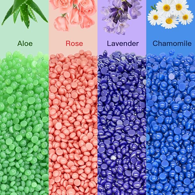 Hard Wax Beads, 400g Wax Beans for Hair Removal, Perfect for Sensitive Skin Full Body, Facial, Brazilian Bikini, and Legs at Home, 4 Packs Wax Refill for Women Men