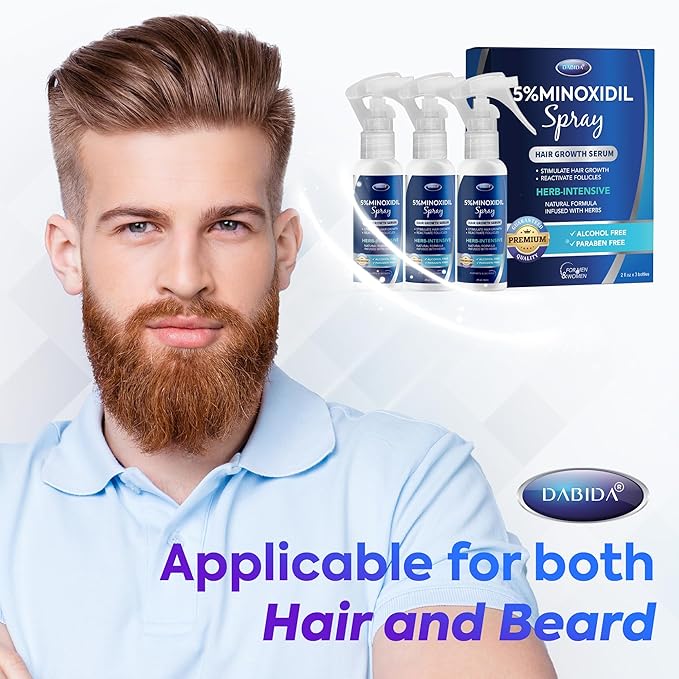 5% Minoxidil Hair Growth for Men and Women: Extra Strength Minoxidil and Biotin Beard Regrowth (2 Fl Oz, Spray 3pcs)