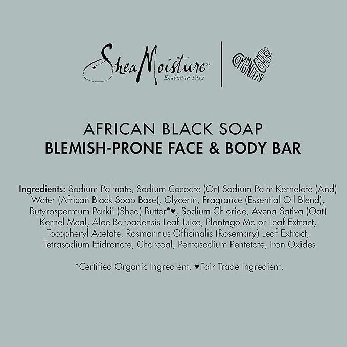 SheaMoisture Face and Body Bar for Oily, Blemish-Prone Skin African Black Soap Paraben Free 3.5 oz 4 Count, facial cleanser