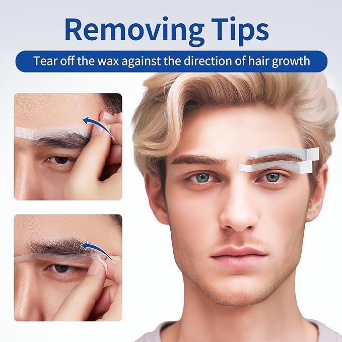Beauty7 Men's Sword Eyebrow Wax Strips, Facial Wax Strips, Hair Removal Waxing, at Home Waxing Strips, 24 pcs Strips 4 Calming Oil Wipes, for Sensitive Skin Types for Men