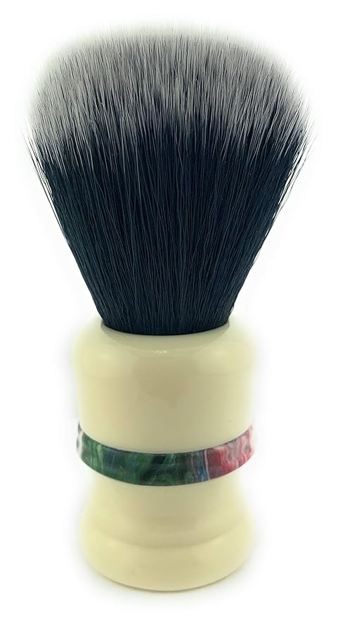 G.B.S Classic Synthetic Vegan Shaving Brush for Men, 21mm Knot 100 mm (4in All), Ivory with Color Stripe