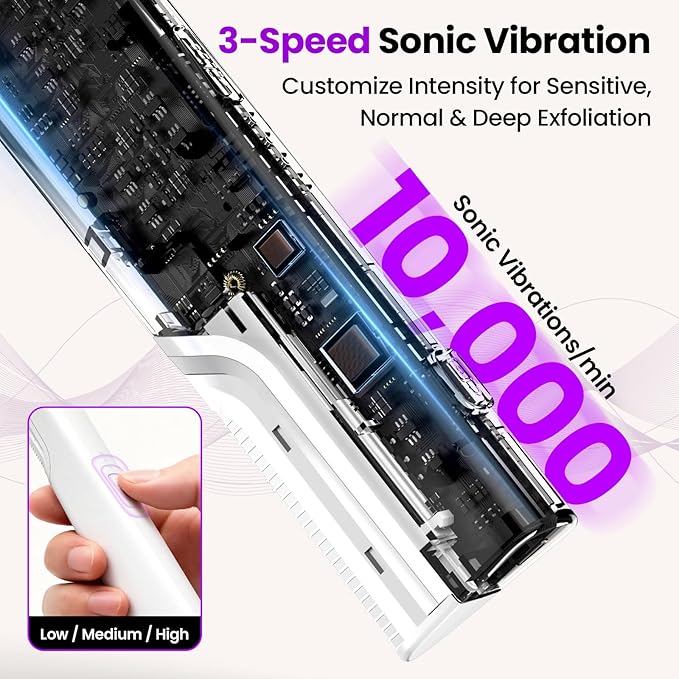 Electric Sonic Face Razor Tool for Women with 10 Replacement Blades, 3 Adjustable Speeds, Gentle Peach Fuzz Remover for Face Exfoliation and Hair,Built-in LED Light Dermaplane Razor Eyebrow Trimmer