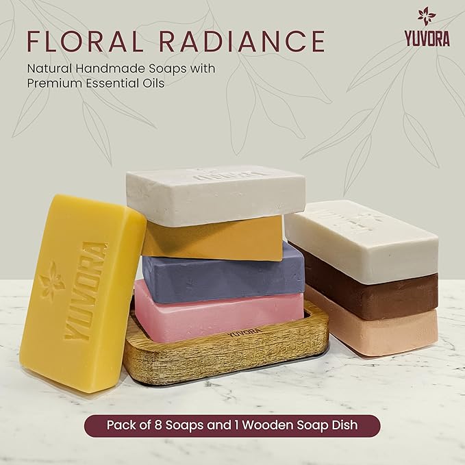 8 Pcs Women Natural Handmade Body Soaps 5 OZ Pack Floral Radiance Long lasting Fragrance Luxurious Scents with Natural Ingredients – Sulfate & Paraben Free, Vegan Soap