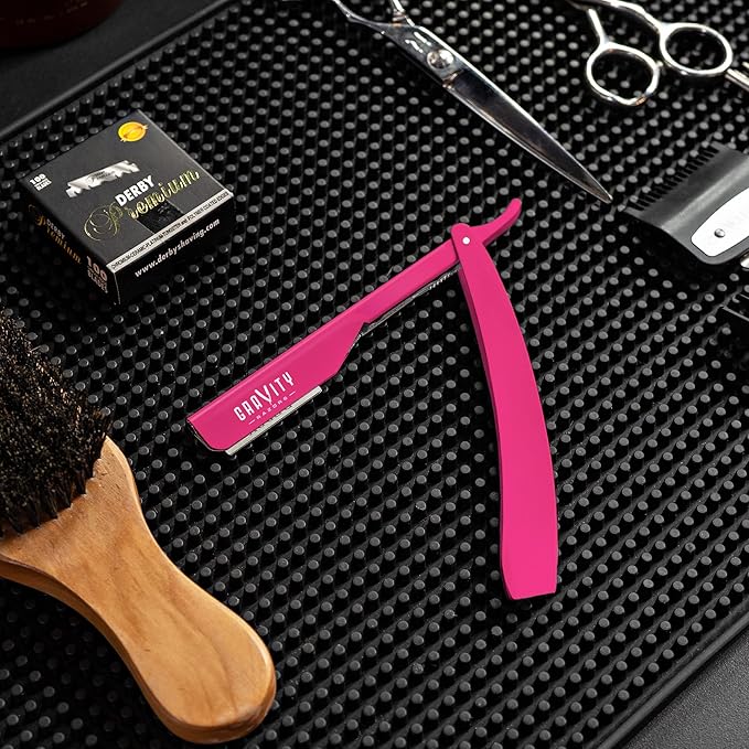 GRAVITY RAZORS Professional Straight Razor Kit – Ultra Exposure, Includes 10 Premium Blades, 2mm Exposed, Pink