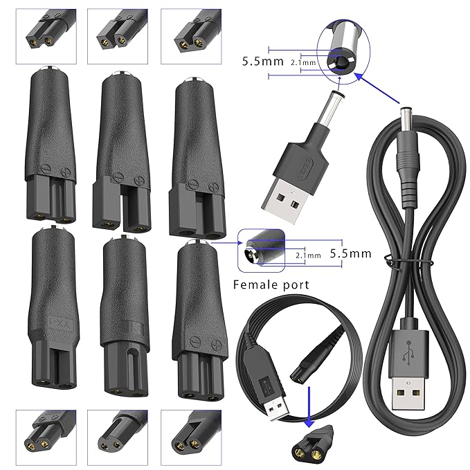 9 PCS 5V Replacement Charger USB Power Cord Adapter Compatible with Various Types of Hair Clippers, Beard Trimmers, Shavers, Beauty Instruments,Electric Hairdressers, Desk Lamps,HQ8505 Charging Cable