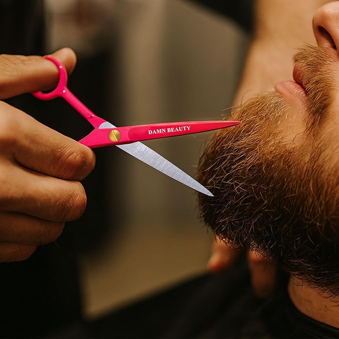 5.5"Professional Hair and Beard Scissor For Men & Women German Shears Use for Facial Hair, Trimming, Grooming, Cutting, and Styling of Beard (Pink)