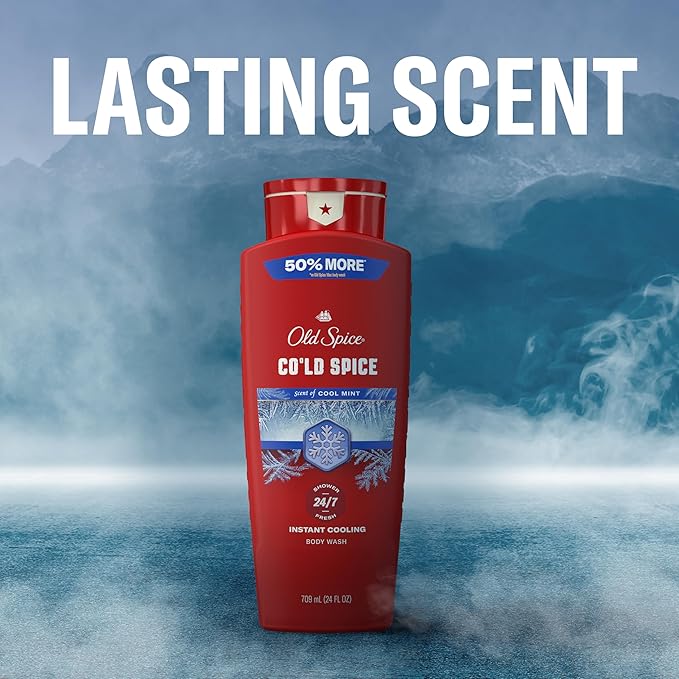 Old Spice Body Wash for Men, 24/7 Shower Fresh & Clean with Daily Use, Lasting Signature Scent, Refreshing Lather, Moisturizing Formula, Cold Spice with Cool Mint Scent, 24 oz