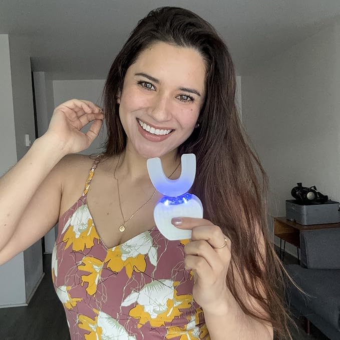 Sani White Ultrasonic Toothbrush, Ortho Sparkle Sonic Glow Brush, 360 Brite Toothbrush Adult U Shaped Ultrasonic Tooth Cleaner Teeth Whitening Light Electric Automatic Hands Free