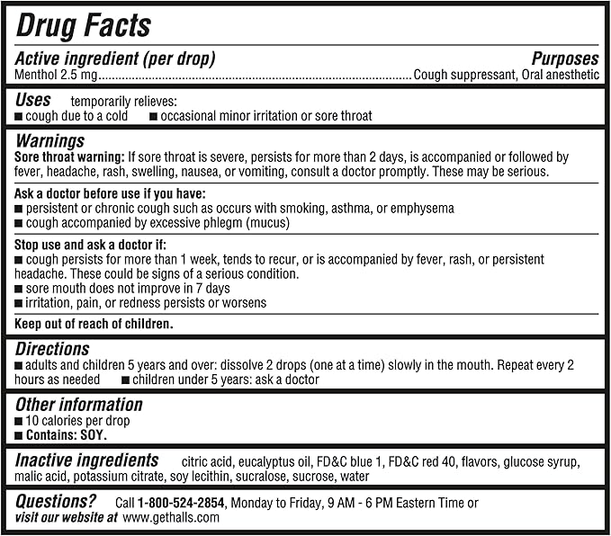 Halls Throat Relief Blueberry Cough Drops, Value Pack, 80 Drops