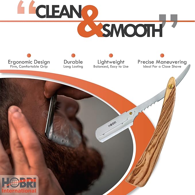 Premium Barber Straight Edge Razor with 10 Blades Men's Manual Shaver Salon Quality Razor (Wooden)