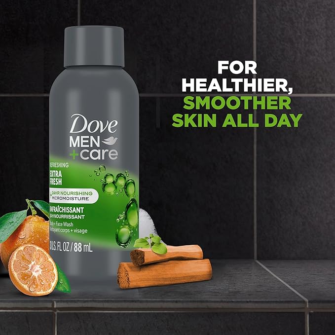 Dove Refreshing Extra Fresh with 24-Hour Nourishing Micromoisture Technology Body Wash for Men, 3 oz (Pack of 3)