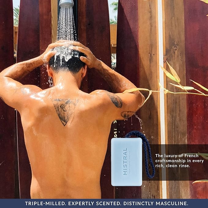 Mistral Surf Hossegor Luxury Soap on a Rope for Men | Triple-Milled Bar Soap for Men - Made in France | Men’s Natural Soap Bar, Moisturizing & Long-Lasting | Paraben, Phthalates Free | Large, 8.8 oz