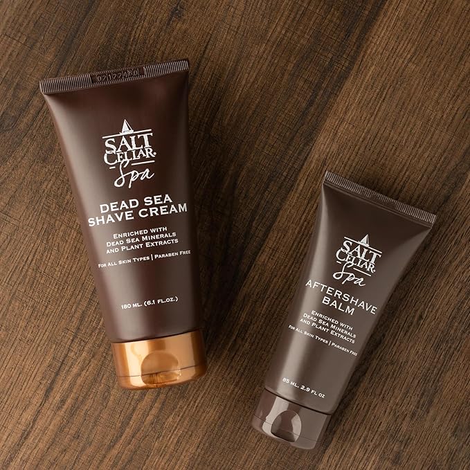 Salt Cellar Dead Sea Shave & Aftershave Set for Men – All-Natural Grooming Kit with Dead Sea Minerals – Includes Shaving Cream & Aftershave Balm – Paraben Free, Non-Greasy, Cruelty-Free