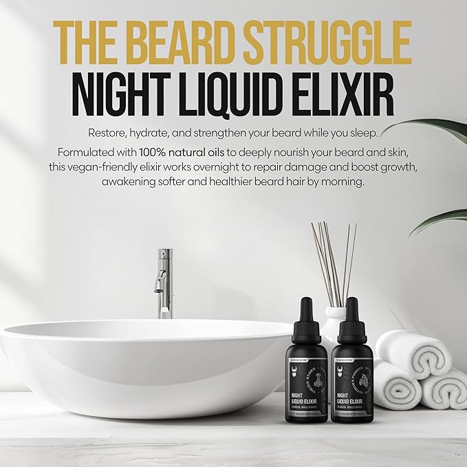 The Beard Struggle - Beard Growth Oil - Valhalla's Gates, Gold Collection (1 Fl oz) - Night Liquid Elixir - Beard Oil for Men - Softens, Moisturizing, & Healthier Beard Growth