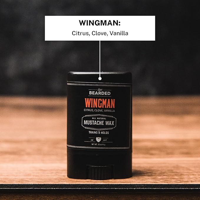 Live Bearded Mustache Wax Stick, 0.35 oz - Made in the USA with All-Natural Ingredients - Medium Hold Stache and Beard Styling for Men | Wingman - Citrus, Clove, Vanilla