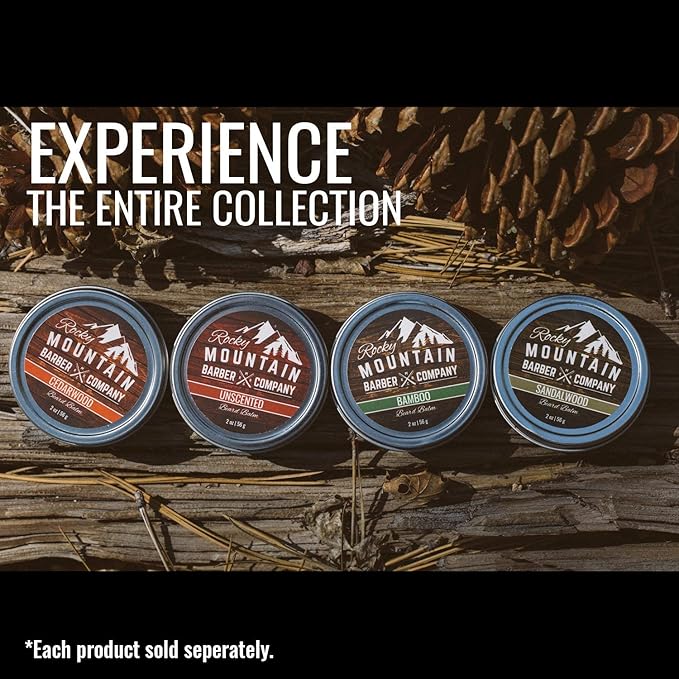 Beard Balm - Rocky Mountain Barber - 100% Natural - Premium Wax Blend with Cedarwood Scent, Nutrient Rich Bees Wax, Jojoba, Tea Tree, Coconut Oil