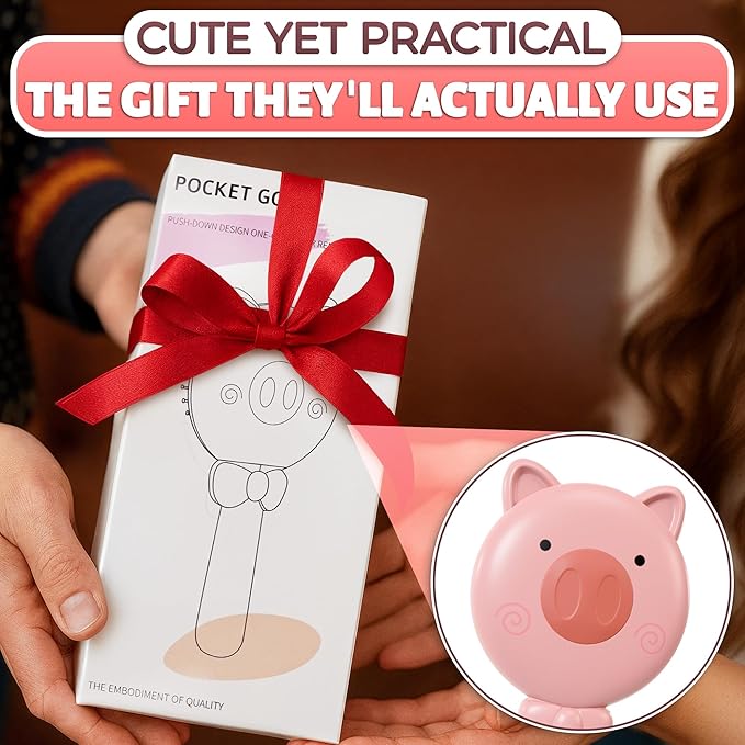 Retractable Hair Brush Pink Pig Designed - Compact 7.87 х 3.66 Inches Self Cleaning Hair Brush for Women with Magnetic Attach - Effective Detangling & Self Cleaning Hairbrushes with Soft Bristles