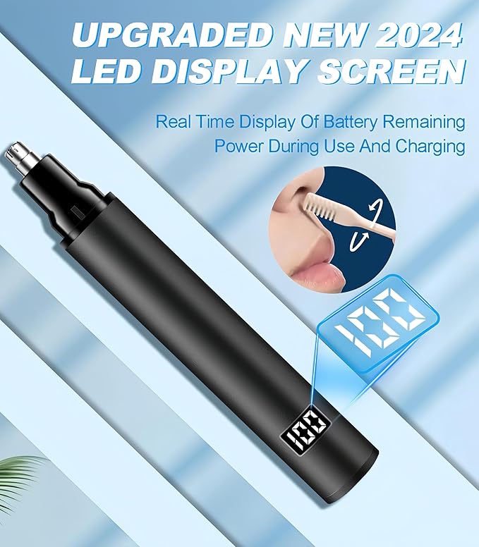 BUV Nose Hair Trimmer with LED Display- 2025 Professional Painless Ear Hair Trimmers for Men and Women, USB Rechargeable Nose Hair Trimmer Clipper, Black