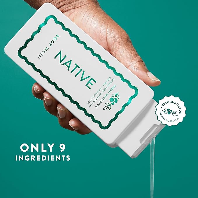 Native Body Wash, Holiday Edition, Fresh Mistletoe Scent, Contains Naturally Derived Ingredients | For Women & Men, Sulfate, Paraben, & Dye Free Leaving Skin Soft and Hydrated | 18 oz