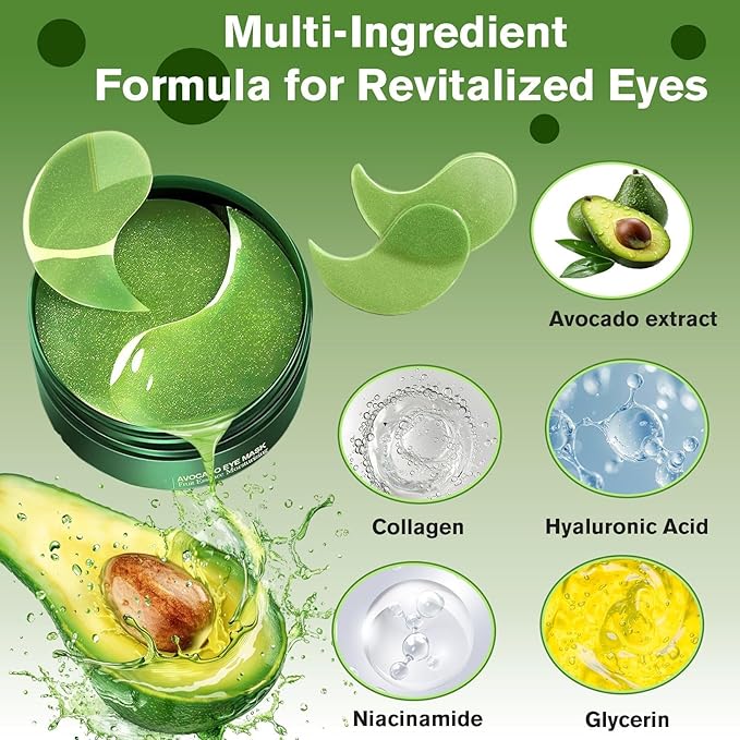 Nourishing Avocado Eye Patches 2-Pack (120 PCS), Collagen Under Eye Mask for Hydration & Antioxidant Care, Under Eye Patches for Women & Men