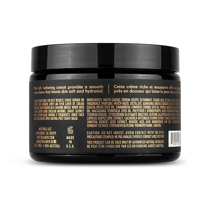 Mistral Salted Gin Shaving Cream for Men | Smooth Triple Layered Foam | Men’s Shave Cream with Organic Plant Extracts | pH-balanced, Phthalates & Paraben-Free | Made in USA. 9oz Tub