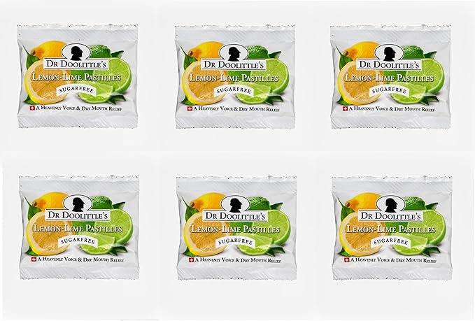 Dr. Doolittle’s Sugar Free Pastilles for Voice and Throat, Lemon Lime Flavor, Travel Size Bag,0.33 ounces approximately 4 Count Package, 6 Pack